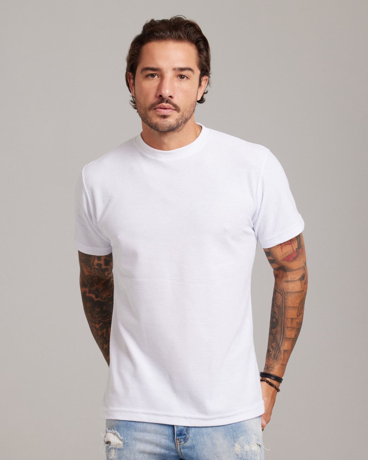 Camiseta Piquê Texture Branco — Lunfe Têxtil — foto 4