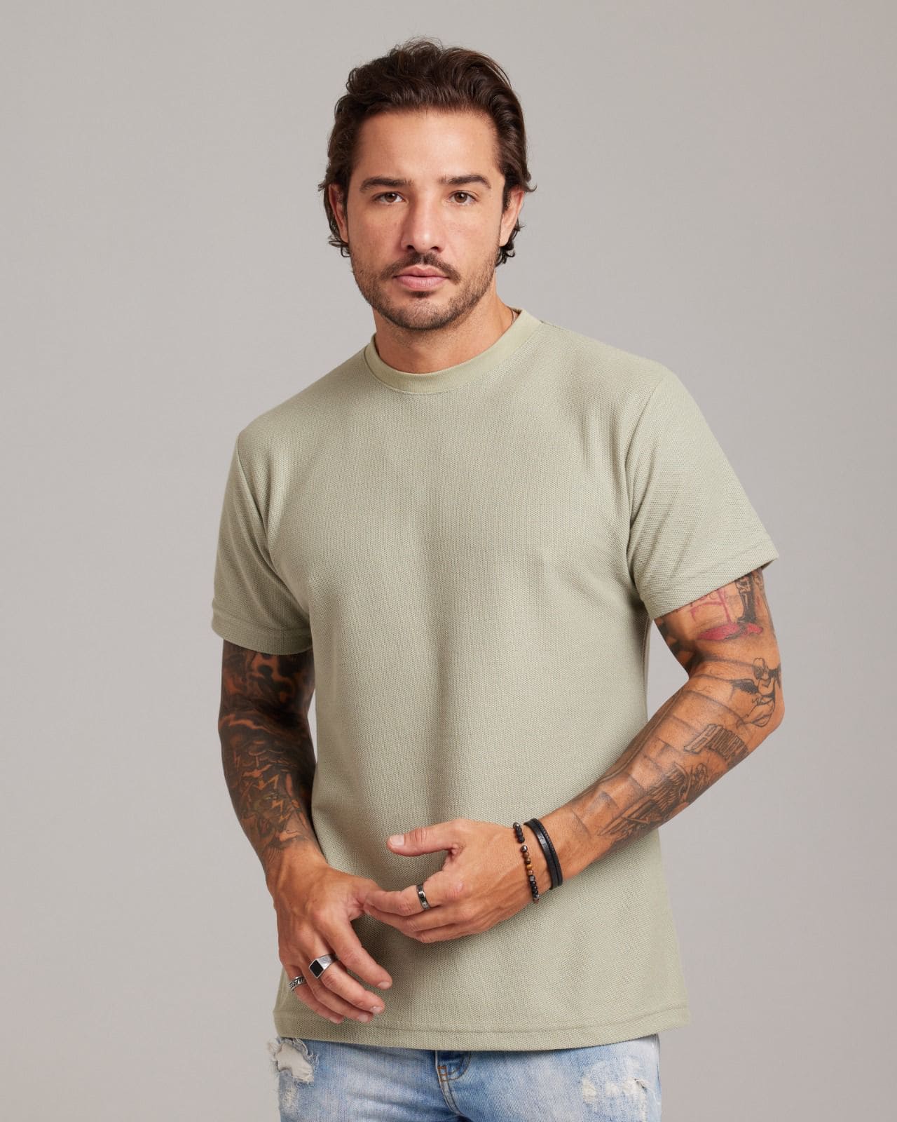 Camiseta Piquê Texture Verde — Lunfe Têxtil — foto 6