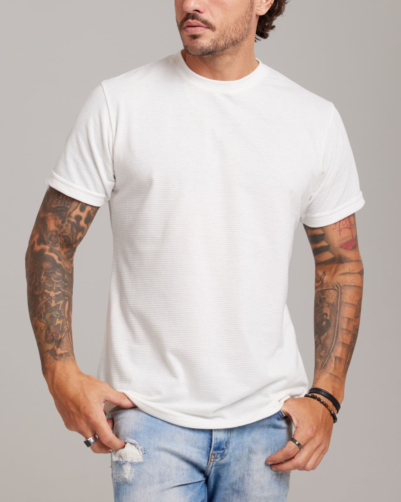 Camiseta Ripple Texture Off White — Lunfe Têxtil — foto 8