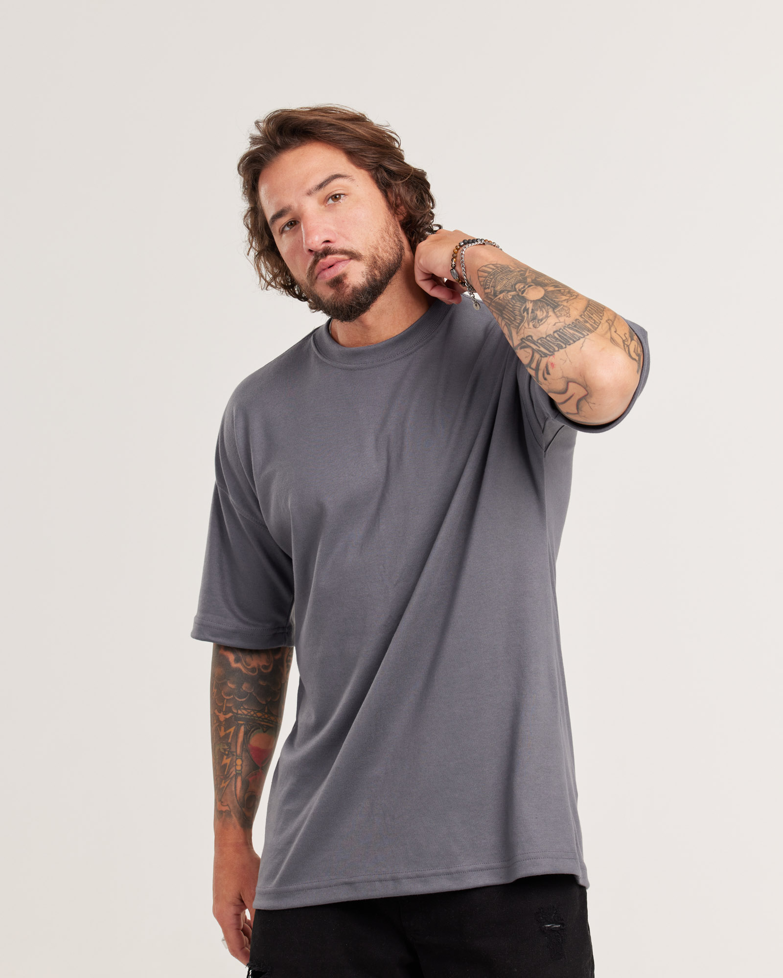 Camiseta Oversized Malhão Suedine Cinza — Lunfe Têxtil — foto 6