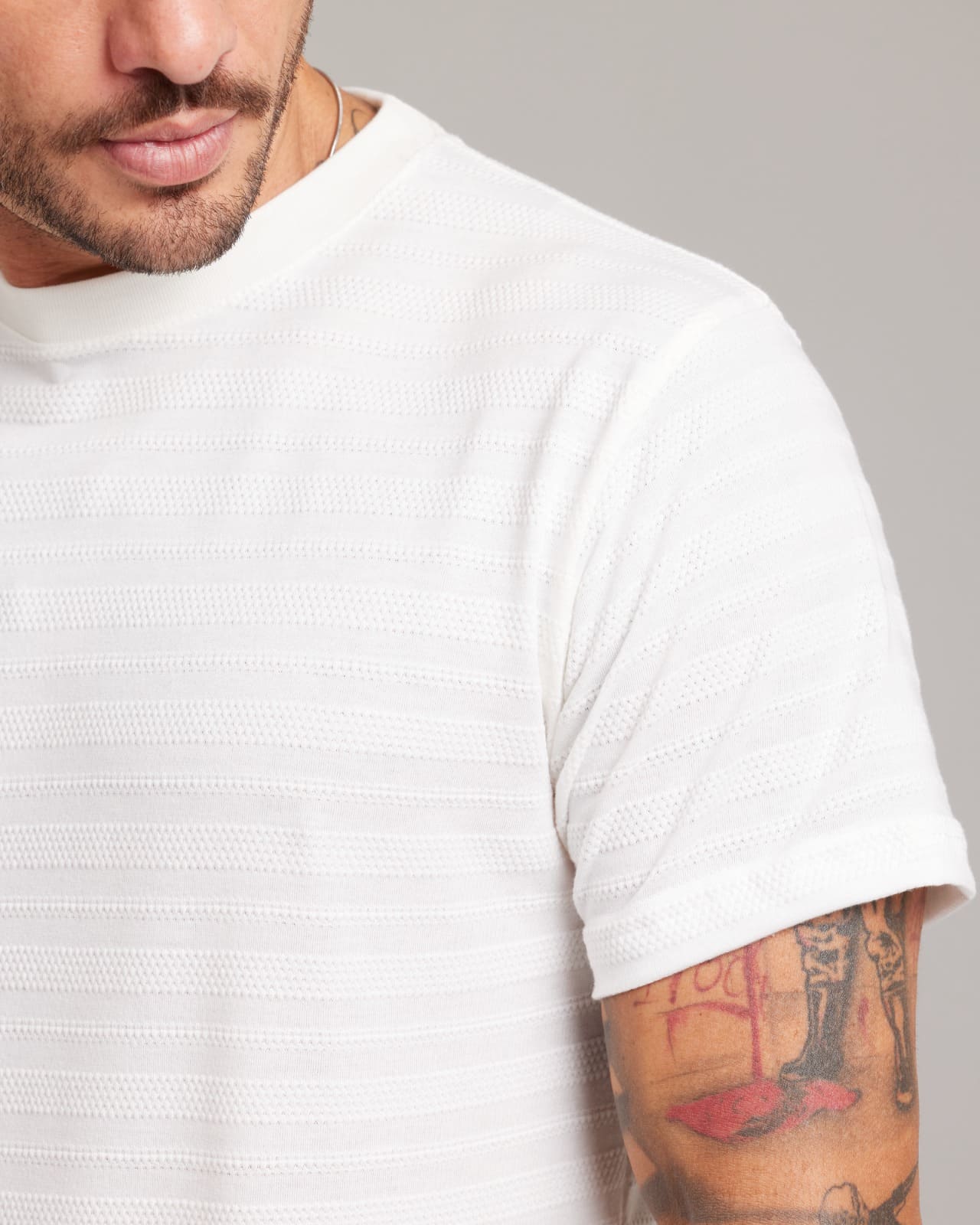 Camiseta Waffle Knit Texture Off White — Lunfe Têxtil — foto 7