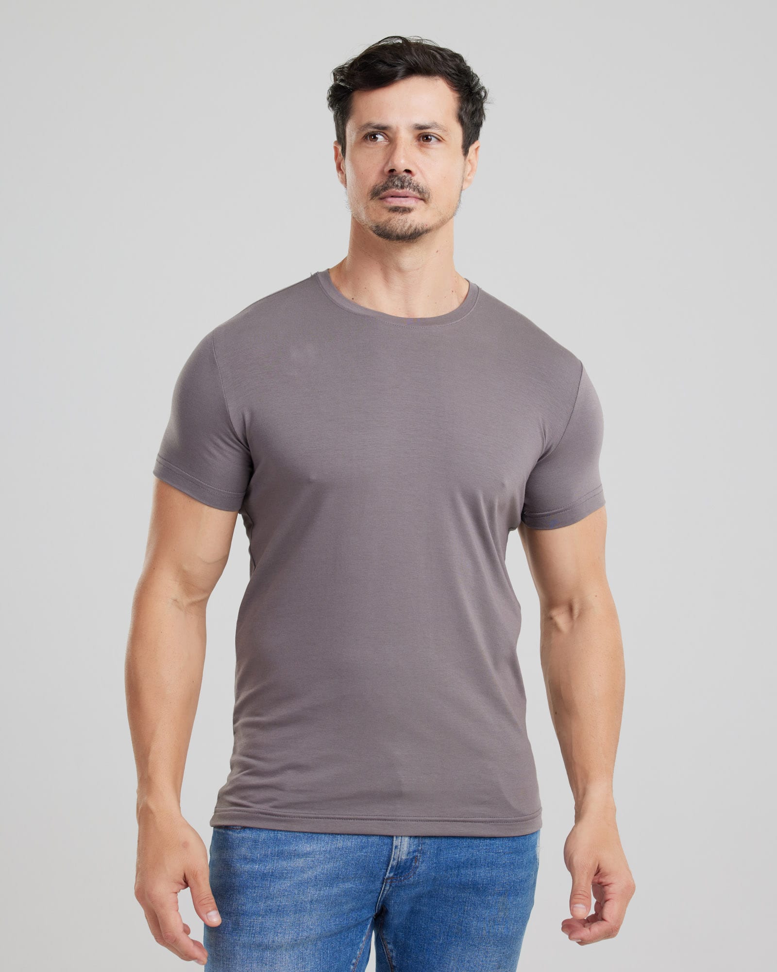 Camiseta Cotton Pima Slim Fit Cinza Escuro — Lunfe Têxtil — foto 7