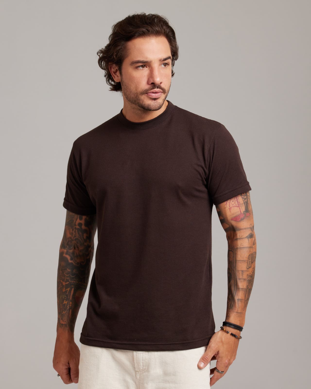 Camiseta Ripple Texture Marrom — Lunfe Têxtil — foto 4