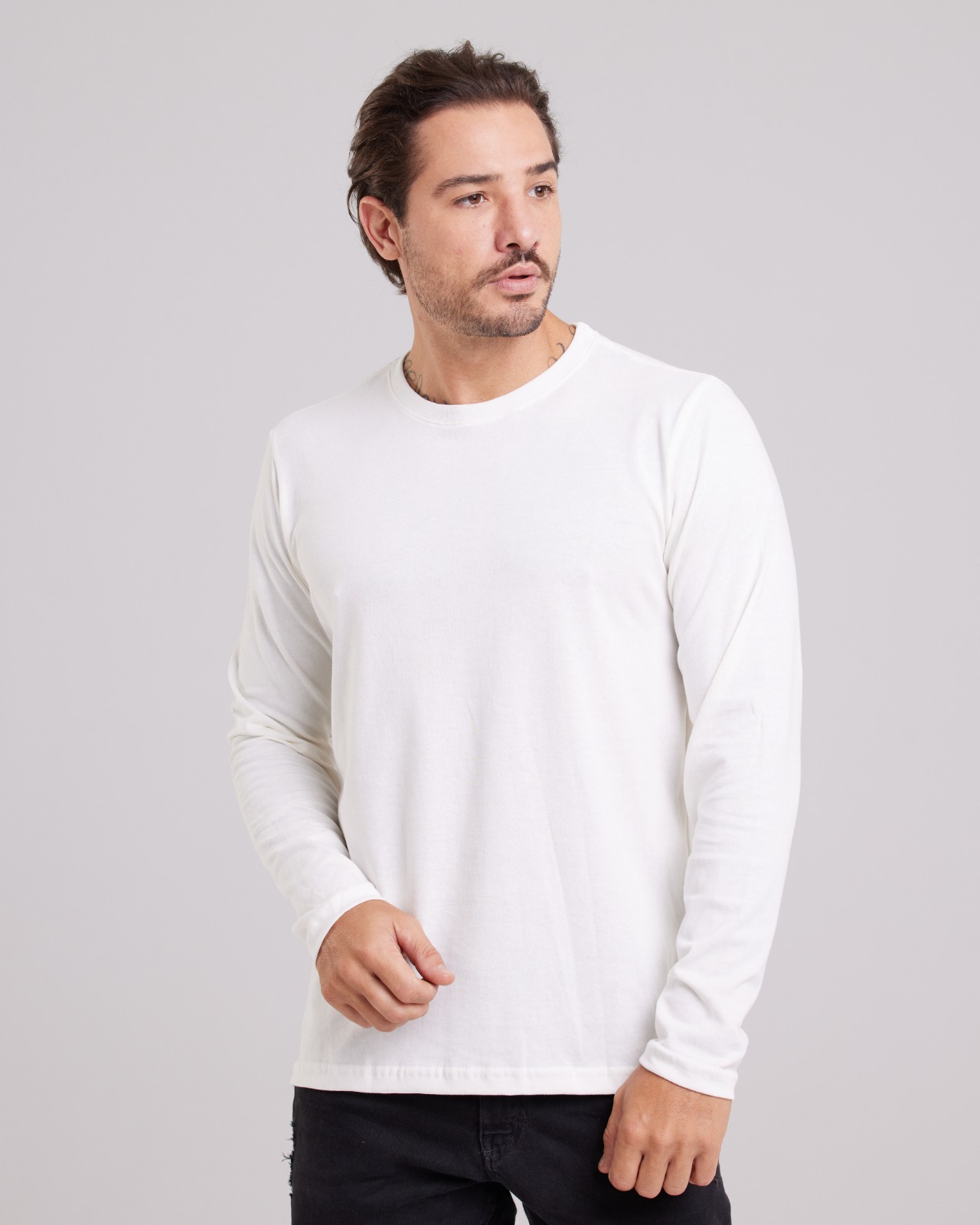 Blusa Manga Longa Básica Branco — Lunfe Têxtil — foto 4
